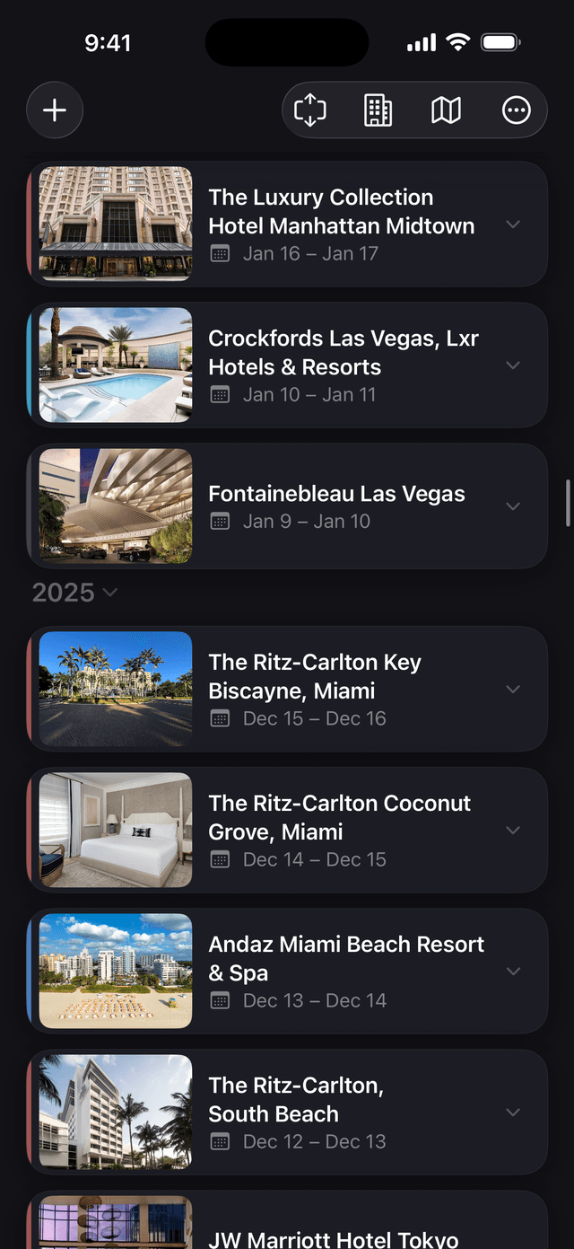 Dashboard listing upcoming and past stays
